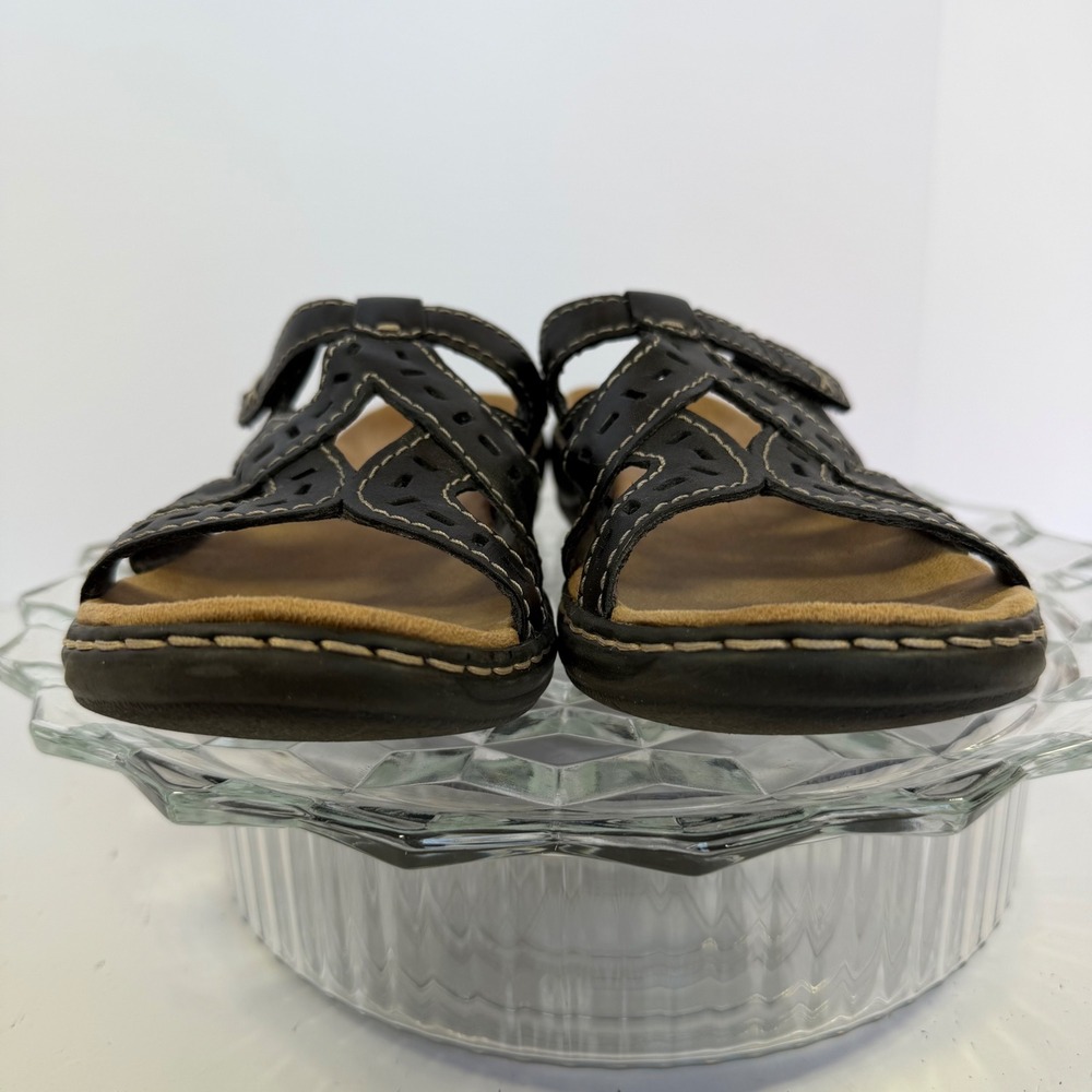 Clarks Bendables Black‎ Leather Comfort Sandals Womens Size 7M - Picture 4 of 9